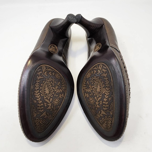 Sofft Womens Metallic Gold Leather Pumps Heels Size 9 M Peep Toe Woven Comfort - Picture 8 of 8